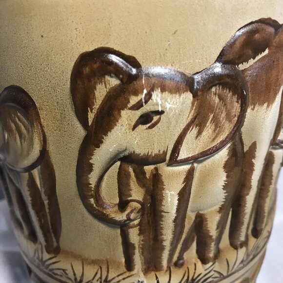 Handcrafted Vase Elephant Motif Ceramic African Shells Brown Beige 10.5" Tall - Picture 3 of 12